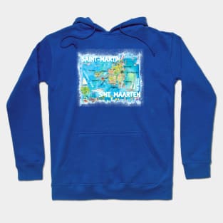 Saint Martin Illustrated Travel Map With Roads Hoodie